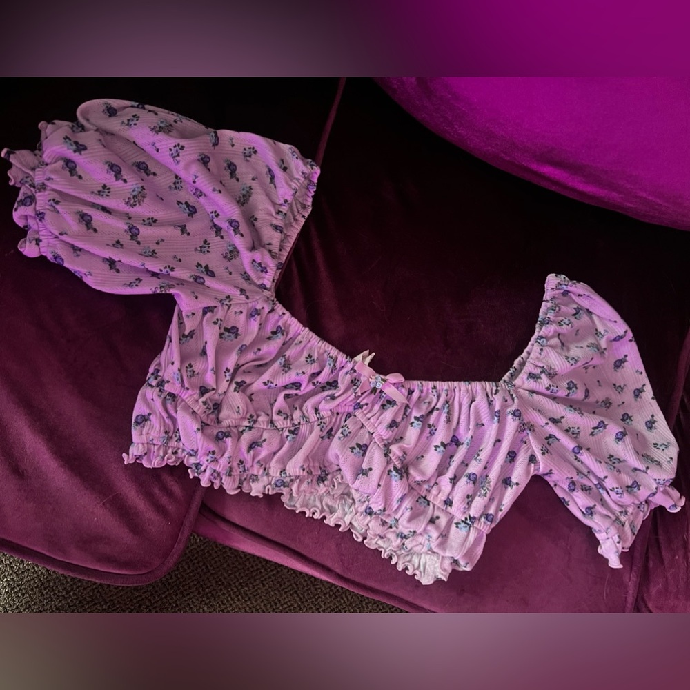 For Love and Lemons Purple Puff Sleeve Top